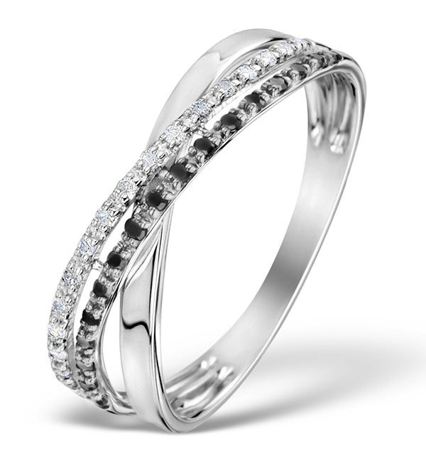 Diamond and Black Diamond Crossover 0.09ct 9K White Gold Ring